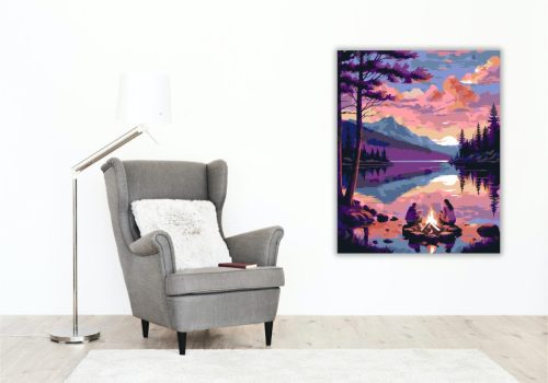 Naplemente Tóparti Tábortűz - számfestő készlet - Számfestő.hu - 40×50cm - keretre feszítve