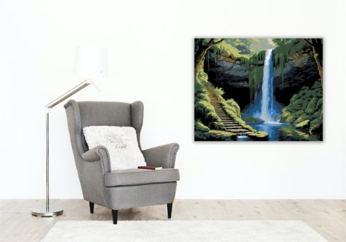 Rejtett Vízesés Mögötti Barlang - számfestő készlet - Számfestő.hu - 60×70cm - keret nélkül