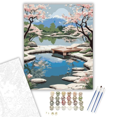 Zen Kert Tavaszi Cseresznyevirágzás - számfestő készlet - Számfestő.hu - 80×100cm - keretre feszítve