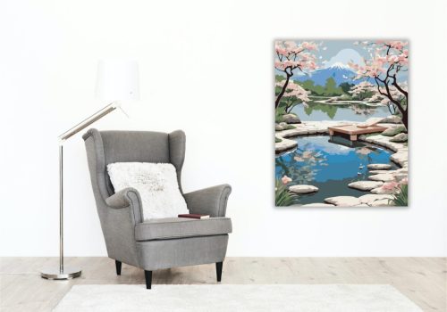 Zen Kert Tavaszi Cseresznyevirágzás - számfestő készlet - Számfestő.hu - 60×70cm - keretre feszítve