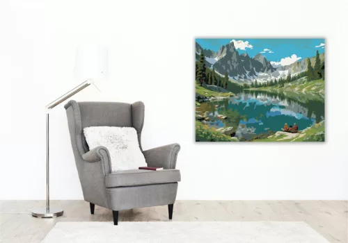 Alpesi Tópart Vadvirágokkal - számfestő készlet - Számfestő.hu - 60×70cm - keretre feszítve