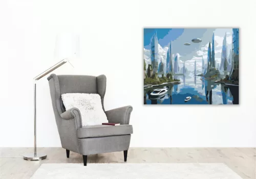 Jövőbeli Úszó Város - számfestő készlet - Számfestő.hu - 40×50cm - keret nélkül