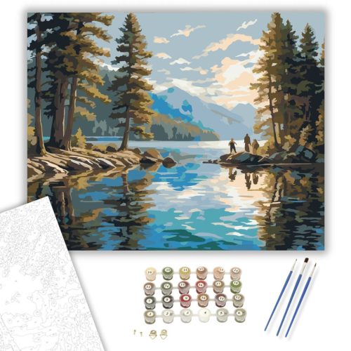 Barátok a Tóparton - számfestő készlet - Számfestő.hu - 50×60cm - keretre feszítve