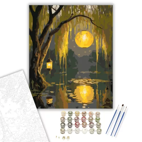 Mesebeli Fűzfa Tó - számfestő készlet - Számfestő.hu - 40×50cm - keretre feszítve