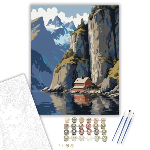 Nordic Fjord Hegyekkel - számfestő készlet - Számfestő.hu - 40×50cm - keretre feszítve