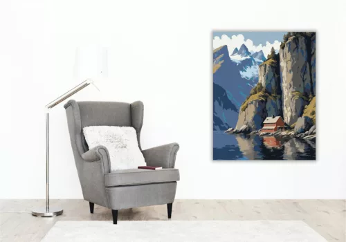 Nordic Fjord Hegyekkel - számfestő készlet - Számfestő.hu - 80×100cm - keretre feszítve