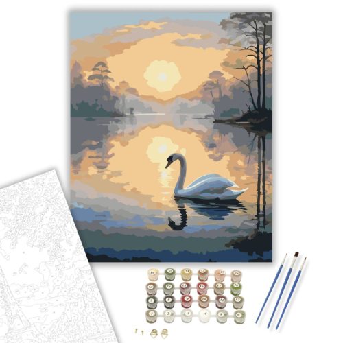 Hajnali Hattyú a Tavon - számfestő készlet - Számfestő.hu - 40×50cm - keretre feszítve