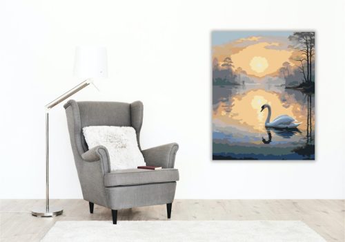 Hajnali Hattyú a Tavon - számfestő készlet - Számfestő.hu - 50×60cm - keretre feszítve