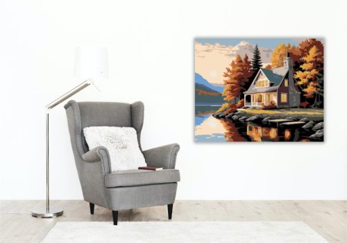 Őszi Tóparti Házikó - számfestő készlet - Számfestő.hu - 80×100cm - keret nélkül