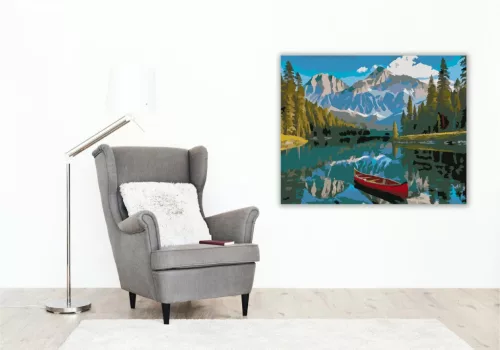 Hegyi Tó a Vörös Kenuval - számfestő készlet - Számfestő.hu - 40×50cm - keret nélkül
