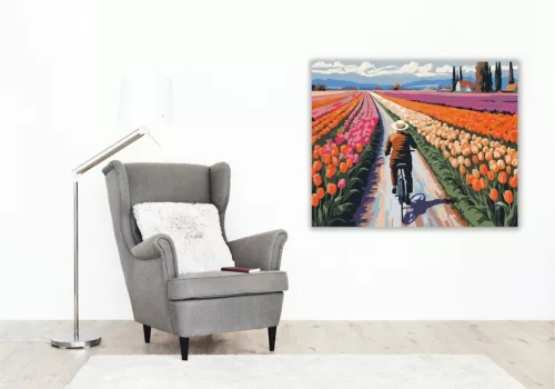 Kerékpáros a Tulipános Út Mentén - számfestő készlet - Számfestő.hu - 40×50cm - keret nélkül