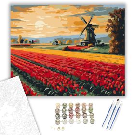 Napkelte a Tulipánmezőn Szélmalommal - számfestő készlet - Számfestő.hu - 40×50cm - keret nélkül
