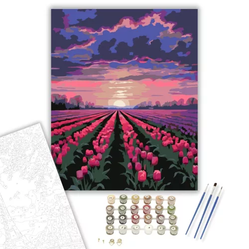 Naplemente a Tulipánmező Felett - számfestő készlet - Számfestő.hu - 40×50cm - keret nélkül