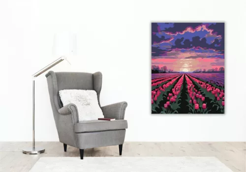 Naplemente a Tulipánmező Felett - számfestő készlet - Számfestő.hu - 50×60cm - keret nélkül