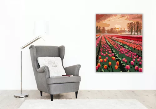 Napkelte a Tulipánmező Felett - számfestő készlet - Számfestő.hu - 40×50cm - keret nélkül