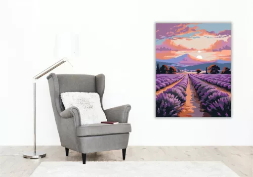 Naplemente a Levendulamezők Felett - számfestő készlet - Számfestő.hu - 80×100cm - keret nélkül