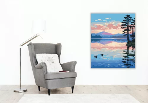 Napkelte a Tó Felett - számfestő készlet - Számfestő.hu - 80×100cm - keretre feszítve
