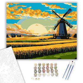 Naplemente a Búzamezőn Szélmalommal - számfestő készlet - Számfestő.hu - 40×50cm - keret nélkül