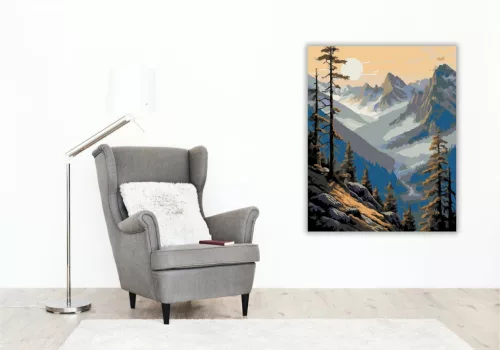Napkelte a Hegyekben - számfestő készlet - Számfestő.hu - 40×50cm - keret nélkül