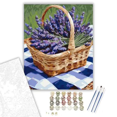 Levendulacsokor Piknikkosárban - számfestő készlet - Számfestő.hu - 40×50cm - keret nélkül