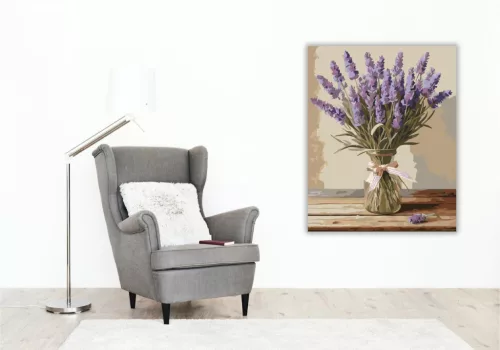 Levendulacsokor Rusztikus Asztalon - számfestő készlet - Számfestő.hu - 50×60cm - keret nélkül