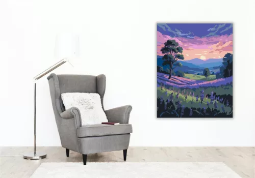 Levendulamező Alkonyatkor - számfestő készlet - Számfestő.hu - 50×60cm - keretre feszítve