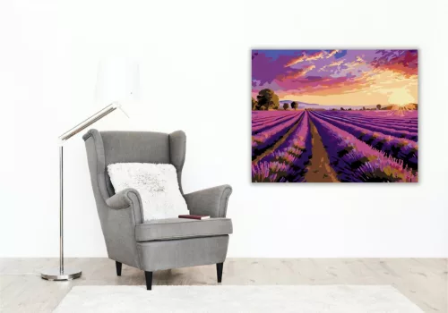 Levendulamező Alkonyatban - számfestő készlet - Számfestő.hu - 60×70cm - keretre feszítve