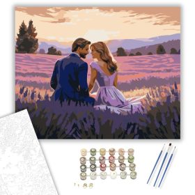 Romantikus Pár a Levendulamezőn - számfestő készlet - Számfestő.hu - 40×50cm - keret nélkül