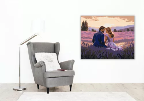 Romantikus Pár a Levendulamezőn - számfestő készlet - Számfestő.hu - 40×50cm - keret nélkül