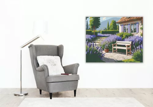 Kerti Levendulák és Pad - számfestő készlet - Számfestő.hu - 50×60cm - keretre feszítve