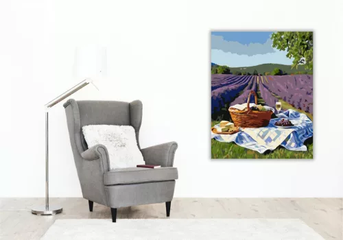 Romantikus Piknik a Levendulamezőn - számfestő készlet - Számfestő.hu - 40×50cm - keretre feszítve