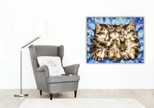 Alvó kiscicák - számfestő készlet - Számfestő.hu - 50×60cm - keret nélkül