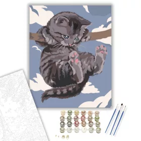 Játszó cica - számfestő készlet - Számfestő.hu - 40×50cm - keret nélkül