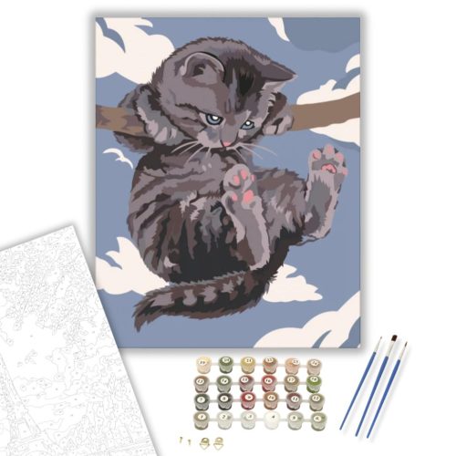 Játszó cica - számfestő készlet - Számfestő.hu - 80×100cm - keretre feszítve