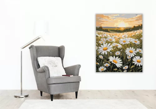 Naplemente és Margaréták Mezeje - számfestő készlet - Számfestő.hu - 50×60cm - keret nélkül