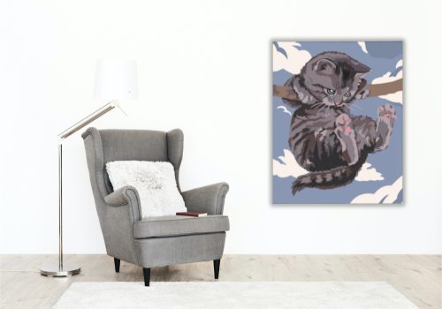 Játszó cica - számfestő készlet - Számfestő.hu - 60×70cm - keret nélkül