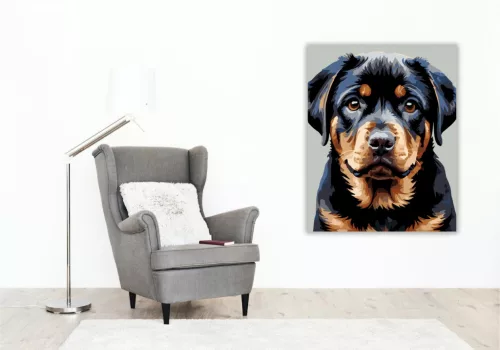 Rottweiler Kölyök Közeli Portré - számfestő készlet - Számfestő.hu - 40×50cm - keret nélkül