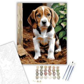 Beagle Kölyök a Kertben - számfestő készlet - Számfestő.hu - 40×50cm - keret nélkül