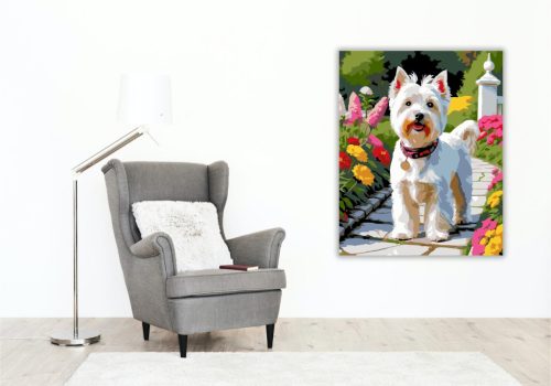 West Highland White Terrier a Kerti Ösvényen - számfestő készlet - Számfestő.hu - 60×70cm - keret nélkül