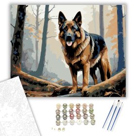 Németjuhász az Erdőben - számfestő készlet - Számfestő.hu - 40×50cm - keret nélkül