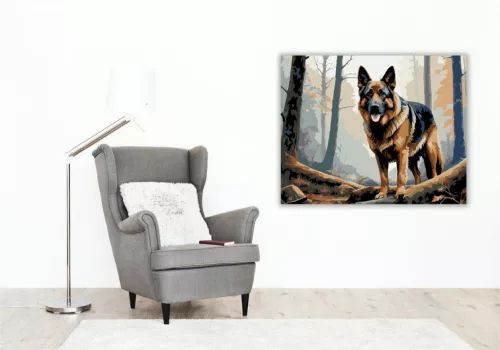 Németjuhász az Erdőben - számfestő készlet - Számfestő.hu - 40×50cm - keret nélkül
