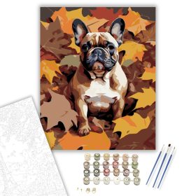 Francia Bulldog Őszi Levelek Között - számfestő készlet - Számfestő.hu - 40×50cm - keret nélkül