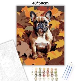 Francia Bulldog Őszi Levelek Között - számfestő készlet - Számfestő.hu - 40×50cm - Keret nélkül