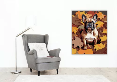 Francia Bulldog Őszi Levelek Között - számfestő készlet - Számfestő.hu - 40×50cm - keretre feszítve