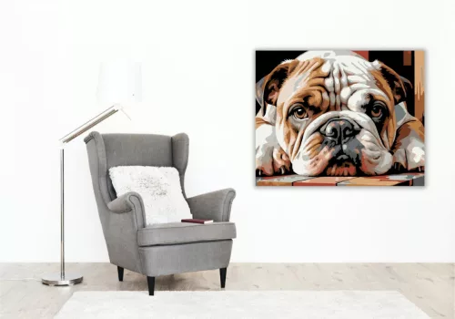 Bulldog Kölyök Pihenő Közeli Portré - számfestő készlet - Számfestő.hu - 50×60cm - keret nélkül