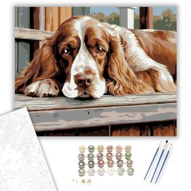Cocker Spániel a Tornácon - számfestő készlet - Számfestő.hu - 40×50cm - keret nélkül