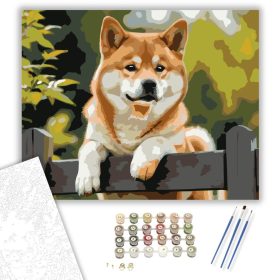 Shiba Inu a Kerítésen - számfestő készlet - Számfestő.hu - 40×50cm - keret nélkül