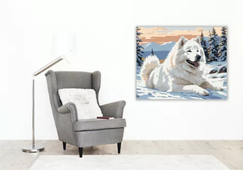 Samoyed a Havas Tájon - számfestő készlet - Számfestő.hu - 50×60cm - keret nélkül