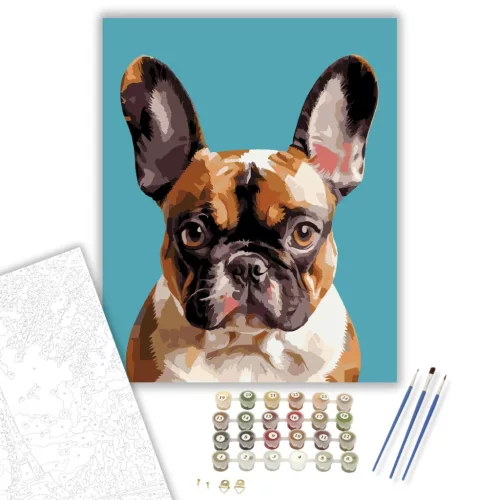 Francia Bulldog Közeli Portré - számfestő készlet - Számfestő.hu - 80×100cm - keret nélkül