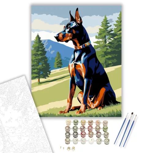 Doberman Pinscher a Dombtetőn - számfestő készlet - Számfestő.hu - 60×70cm - keret nélkül